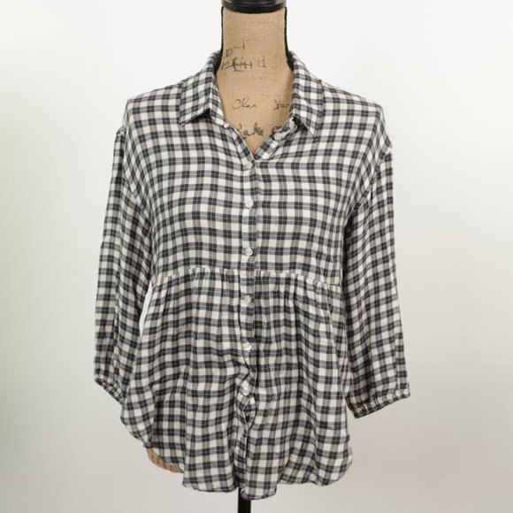 aerie Gingham Super Soft Button Down Shirt Top size S - Picture 1 of 9